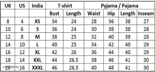 Womens pink pyjamas, size 16, UK, T-shirt, pajamas, bust, length, waist, hip, leg