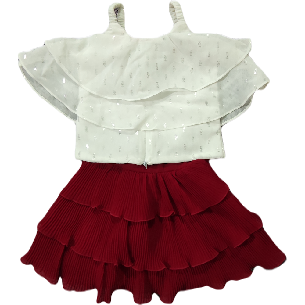 Baby Girl White Top And Red Skirt Dress - GillKart