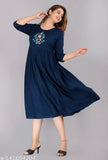 Rayon printed Anarkali kurta for women - solid combo, three-quarter sleeves, trendy daily wear
