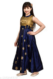 Silk blend sleeveless embroidered net party dress for cute girls (India)