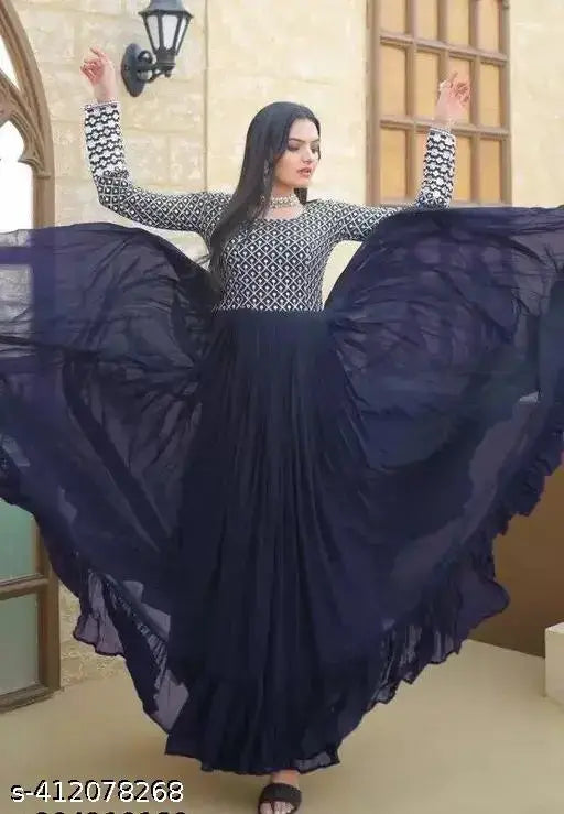 Embroidered sequin Anarkali gown, georgette fabric, long sleeves, Indian wedding dress