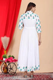 White printed viscose rayon flared kurta with three-quarter sleeves - DARGU Indian ethnic wear, vibrant design on display