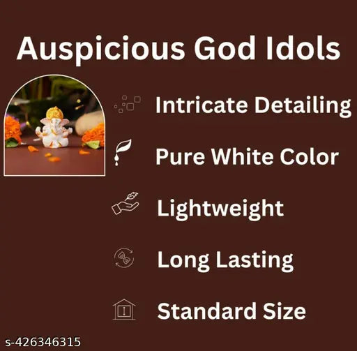 White polyresin Pagri Ganesh Ji Murti for car dashboard or home decor, 6.35cm tall. Great for festivals and gifting