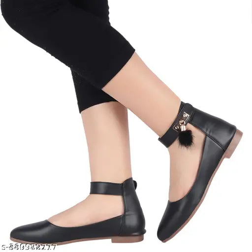 Synthetic leather women's Bellies and Bellerina ballet flats, solid pattern in sizes IND-3 to IND-8. India-made