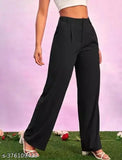 Black Lycra straight trousers for women, fashionable wardrobe essential