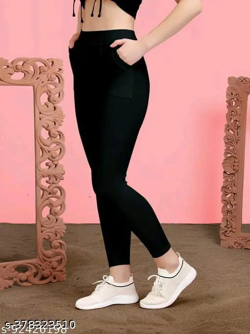 Cotton blend solid-colored unique women's jeggings P2, available in sizes 28-34 & free size