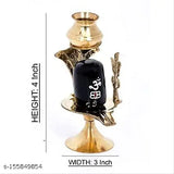 Brass sculpture of Hindu deity Shiva; Shivling idol with Trident and Naga statue, Puja Patra, 3 inches height