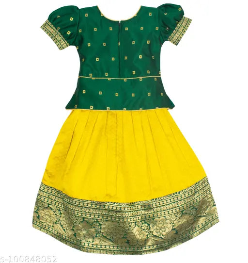 Brand New Girls Banarasi Cotton Silk Lehenga Choli - Embellished, Stitched Net, Taffeta Silk Lehenga, Short Sleeves, Ready to Wear, Indian Navratri Special