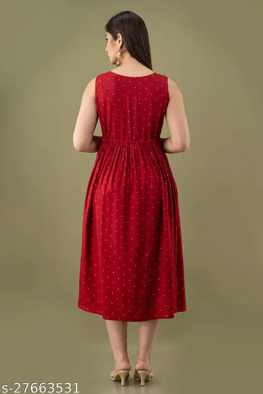 Rayon sleeveless round neck flared kurti, printed combo, single size options available