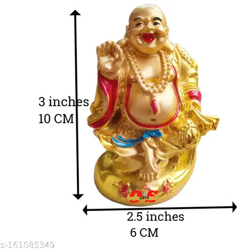 Brass Laughing Buddha figurine, auspicious symbol of happiness, wealth, and good luck (6cm x 10cm x 5cm)