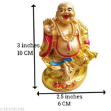 Brass Laughing Buddha figurine, auspicious symbol of happiness, wealth, and good luck (6cm x 10cm x 5cm)