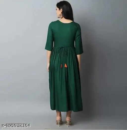 Rayon embroidered kurti, solid three-quarter sleeve women's fashion, India-made