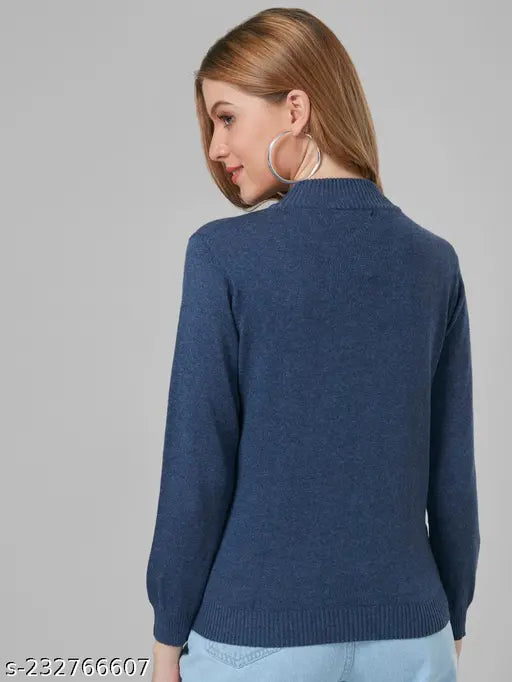 High neck cotton sweatshirt for women, solid pattern, long sleeves, fitted and relaxed fit, team up with pants and sneakers
