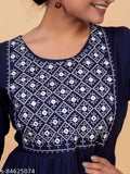 Navy Blue Pure Rayon Embroidered Anarkali Kurta for Casual Wear & Daily Wear, UGMAZ Fashion women's fashionable embroidered style from India