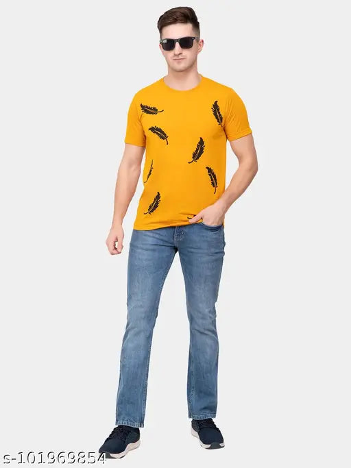 Cotton blend half sleeve men's wing-printed t-shirt, rib collar, made-in-India quality