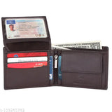 Brown top-grain leather RFID-blocking wallet for men, features 2 cash compartments, credit card slots, and secret pockets. Handcrafted gift box included." (103 characters)