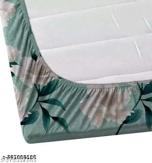 Premium cotton printed elastic fitted double bedsheet with 2 pillow covers - soft, floral, comfortable home linen from India
