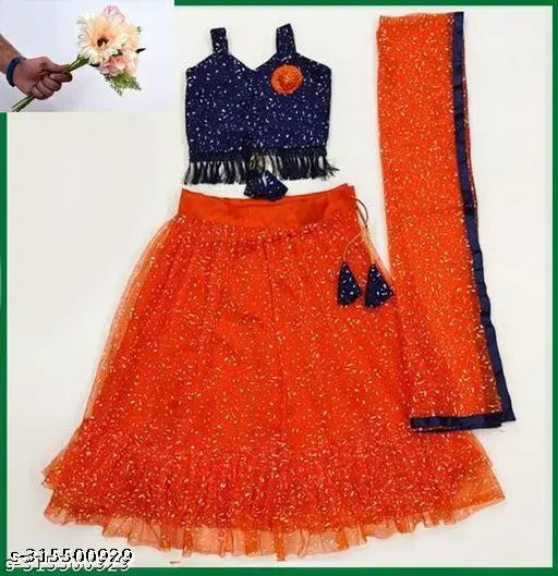 Fully stitched lehenga choli & dupatta set, embellished net fabric, Indian traditional attire for toddlers (sizes: 6-12M - 9-10Y)