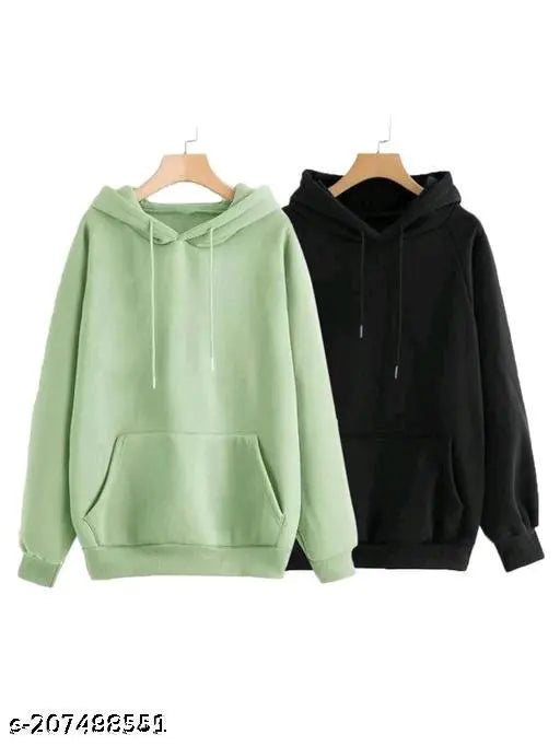 Fleece unisex hoodie and sweatshirt pack-2, solid design for casual or sports activities