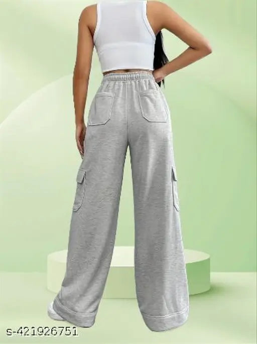 Grey cotton blend women's regular fit trousers