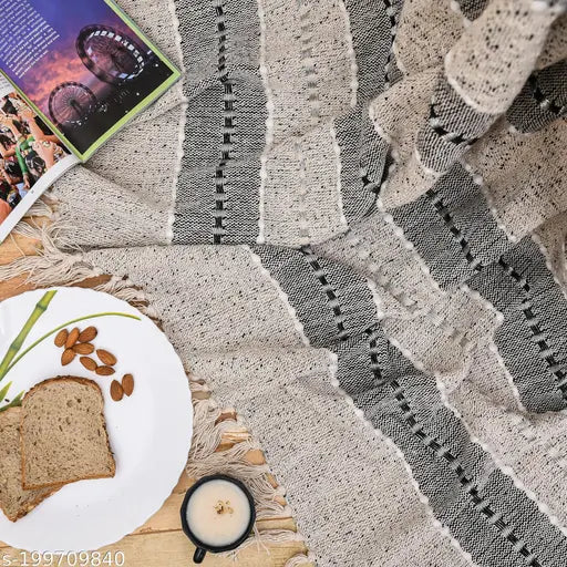 Cotton sofa throw blanket beige