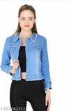 Denim women's jacket by ZHM PRETTY, solid pattern, long sleeves, size XS/36in, India-made