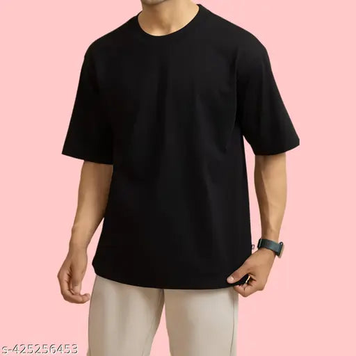 Black cotton blend oversize drop shoulder off-shoulder t-shirt, perfect for casual outfits and comfortable movement