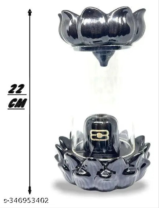 Glass black Shiva Linga backflow incense burner set with 51 cones, decorative home & office item