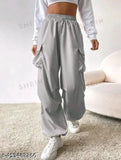 Gray high waist pants with a cropped silhouette