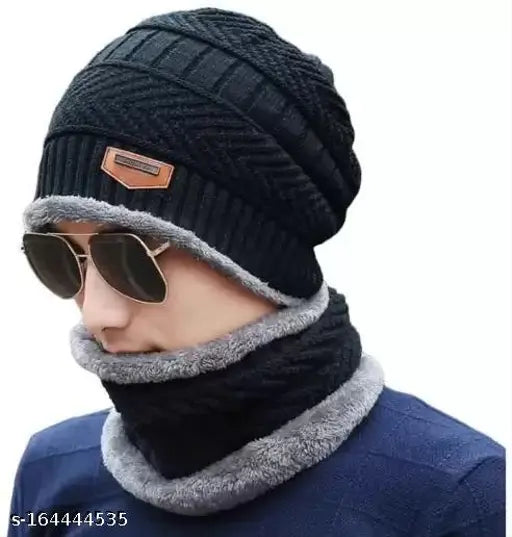 Comfortable wool men's capneck set (pack of two), soft and warm with fur lining, self-designed selfie cap from China