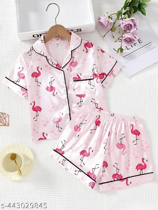 Unisex Lycra Half Sleeve print pyjamas set, comfortable hosiery fabric for women's nightwear