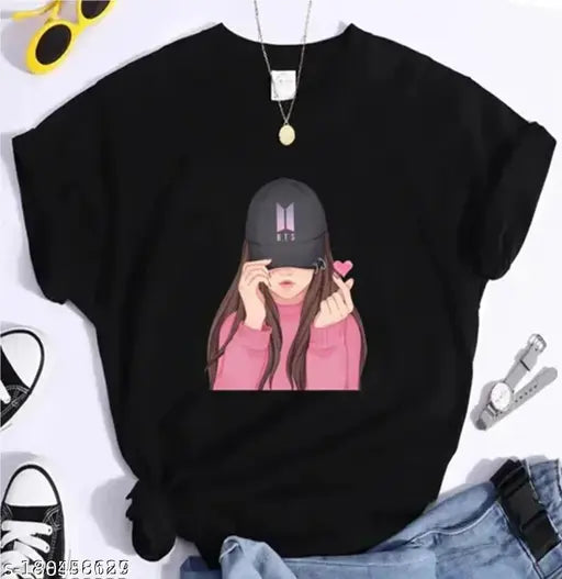 Premium cotton blend half t-shirt, printed with a trendy design for women, perfect for casual and party wear