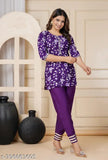 Rayon nightsuit set for girls and women, printed with embroidery lace, Indian-made comfortable short kurti with pants
