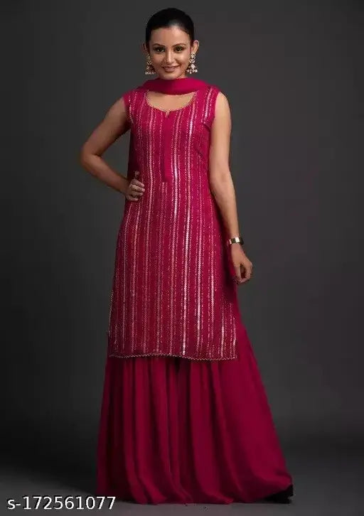 Red embroidered kameez with matching dupatta