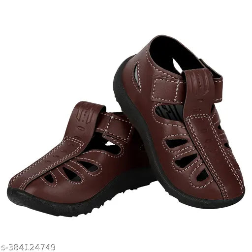 Kids casual velcro sandals, brown leather, adjustable straps