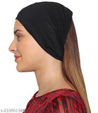 Black cotton tube hijab cap, four-way stretchable, pack of 2