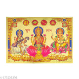 24k gold-plated Hawai Ganesh Laxmi Saraswati idol, Indian decor for home office or worship space, size 18x13cm