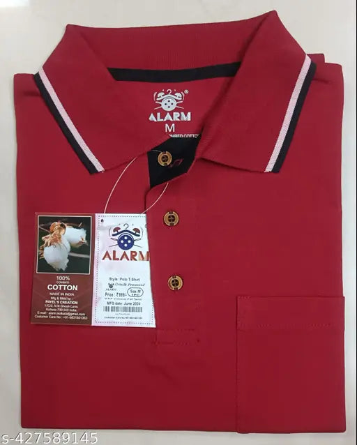 Solid Men 100% Cotton Super Combed Polo Neck Red with White & Black tipping T-Shirt Half Sleeve