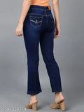 Women's straight fit blue jeans, regular wash, trendy classic design