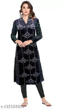 Black printed wool kurti for women's daily wear