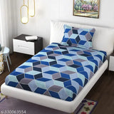 Cotton geometric fitted single size bedsheet by GEIVA Home, elastic corners and one pillow cover, ideal for summer adult use
