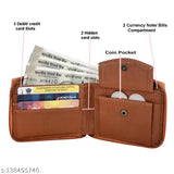 Tan faux leather round wallet, durable design, two compartments, perfect men's accessory