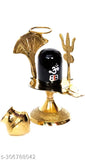 Brass and gold Shiva Shivling statue with jaladhari lota, Kalash, and natural stone details for home temple puja