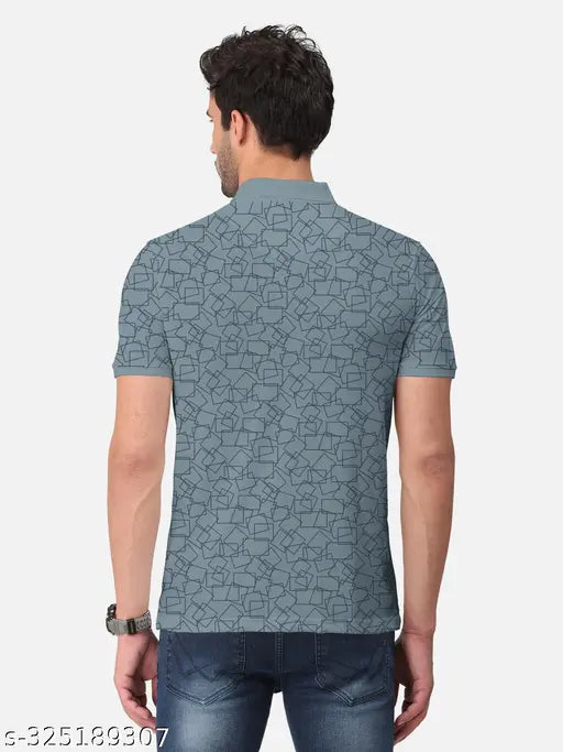 Green geometric print cotton blend polo t-shirts for men, BULLMER brand