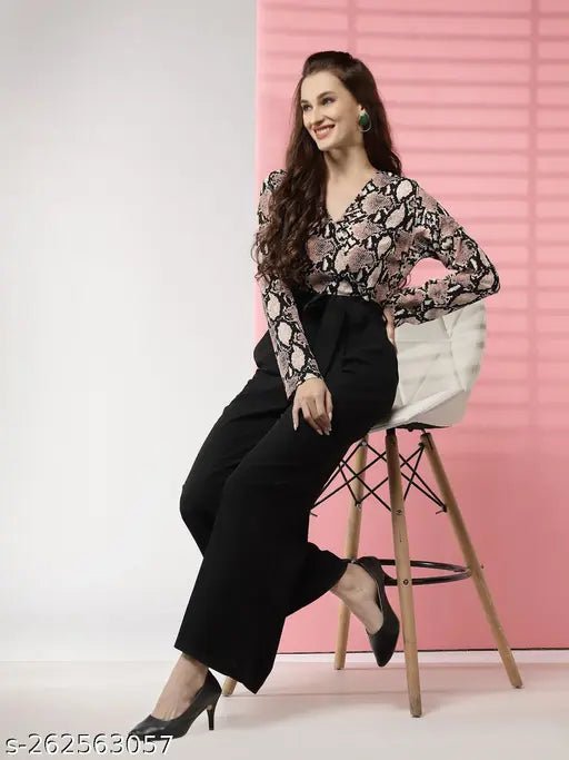 Stylish printed lycra jumpsuit, long sleeves, XS-XL sizes, high-quality fashion from Fashion.World on display