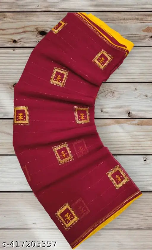 Red and gold printed saree