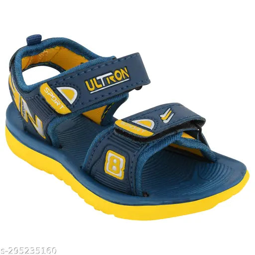 Electric blue, yellow and black kids' welcro sandal with a strap