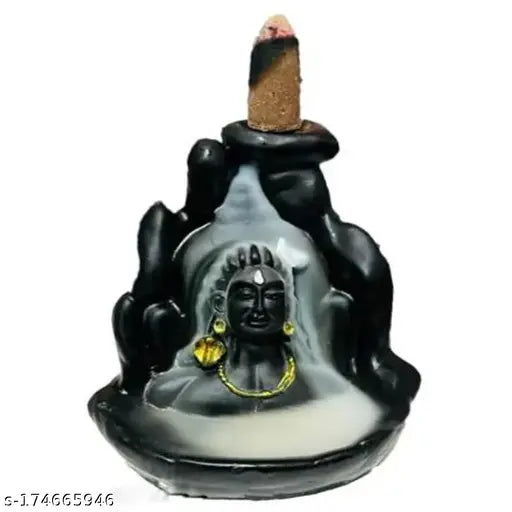 Poly resin Shiv smoke backflow fountain, decorative Laxmi Ganesh idol figurine with waterfall effect, 8cm x 12cm x 10cm, comes with 100 free backflow incense cones