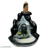 Poly resin Shiv smoke backflow fountain, decorative Laxmi Ganesh idol figurine with waterfall effect, 8cm x 12cm x 10cm, comes with 100 free backflow incense cones