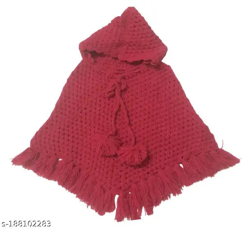 Handmade woolen poncho for baby girls, sleeveless self-design net, 0-6 months, India origin